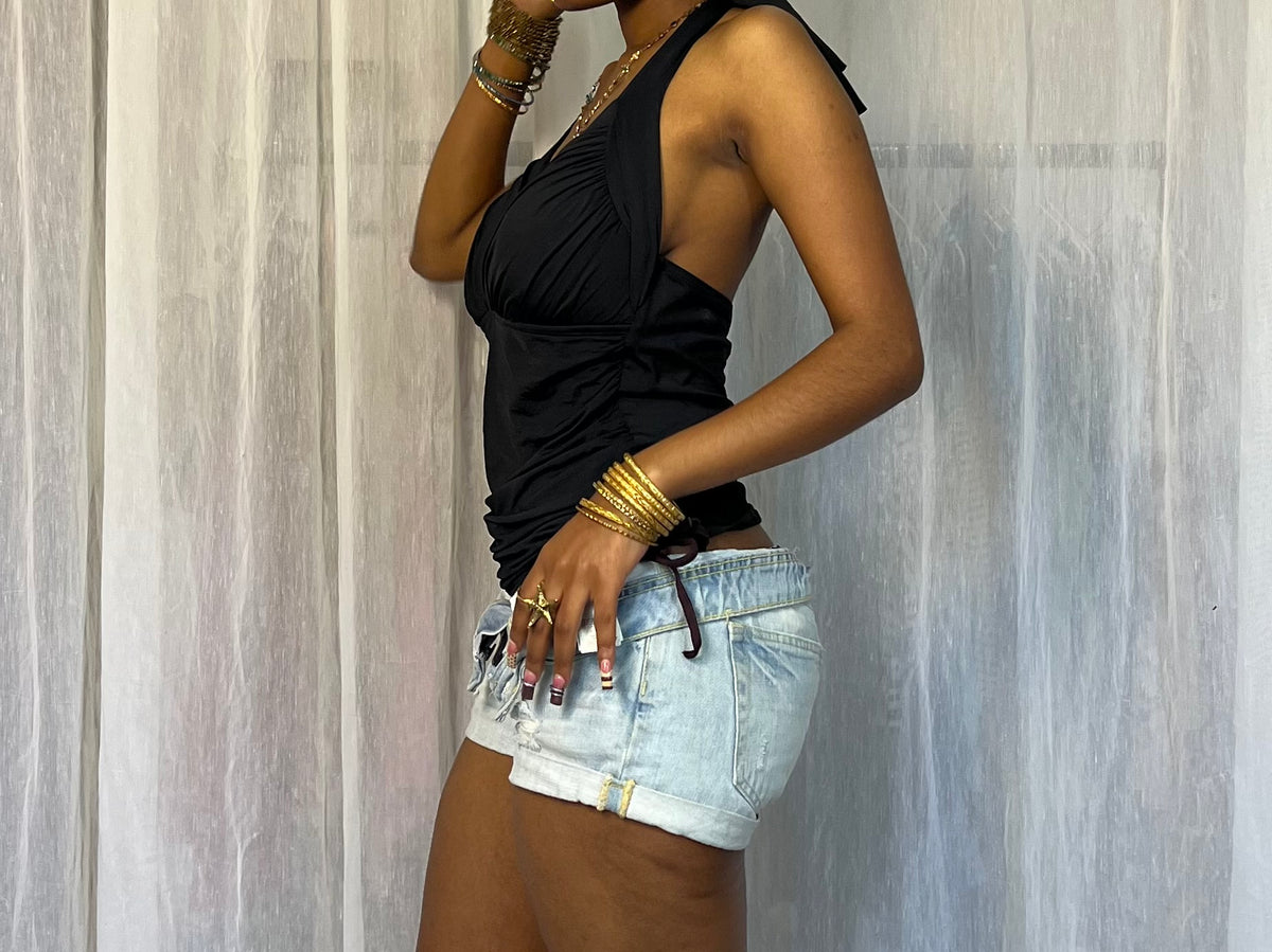 Black Ruched Tankini Halter