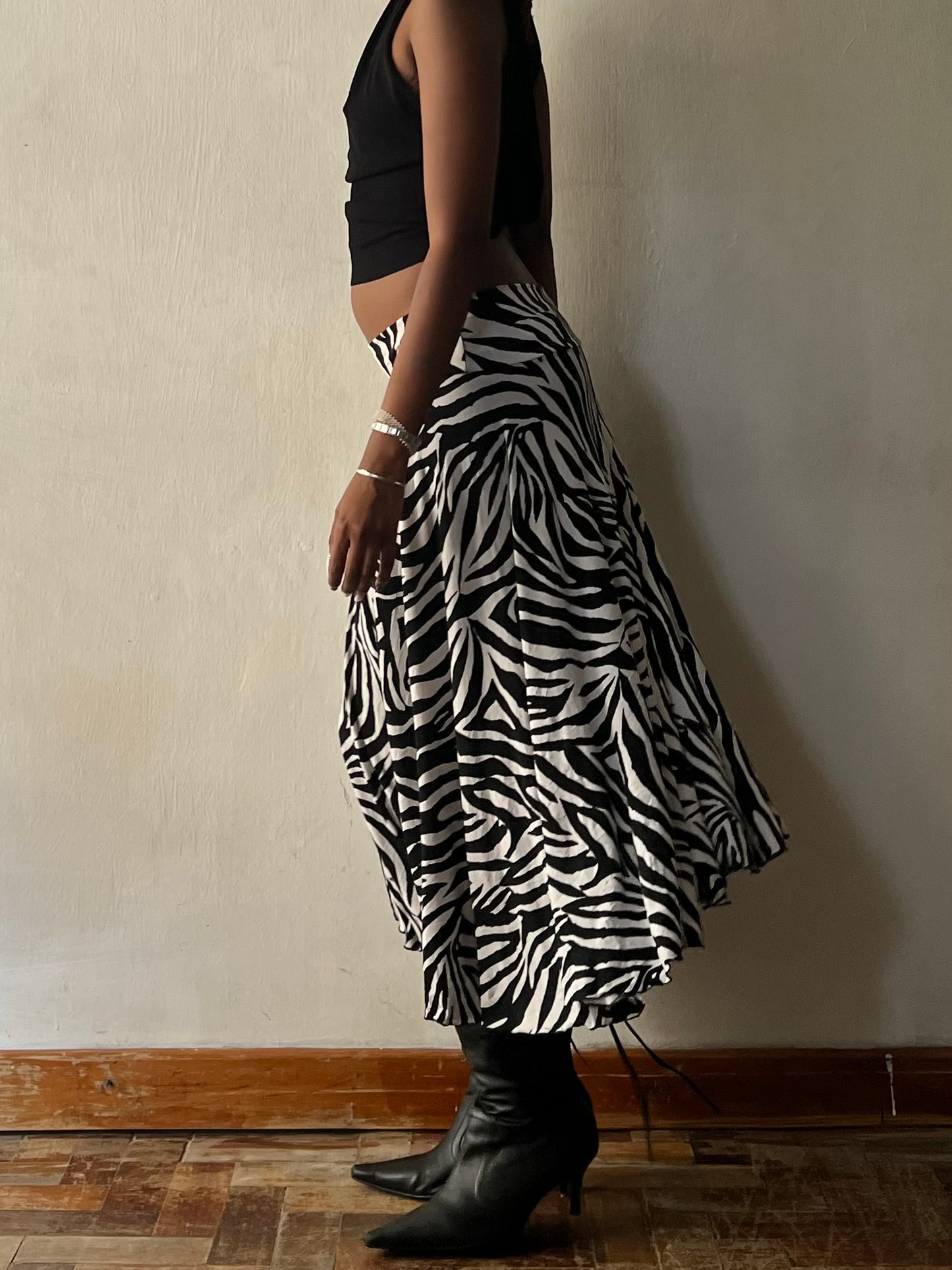 Zebra Print Slinky Midi Skirt