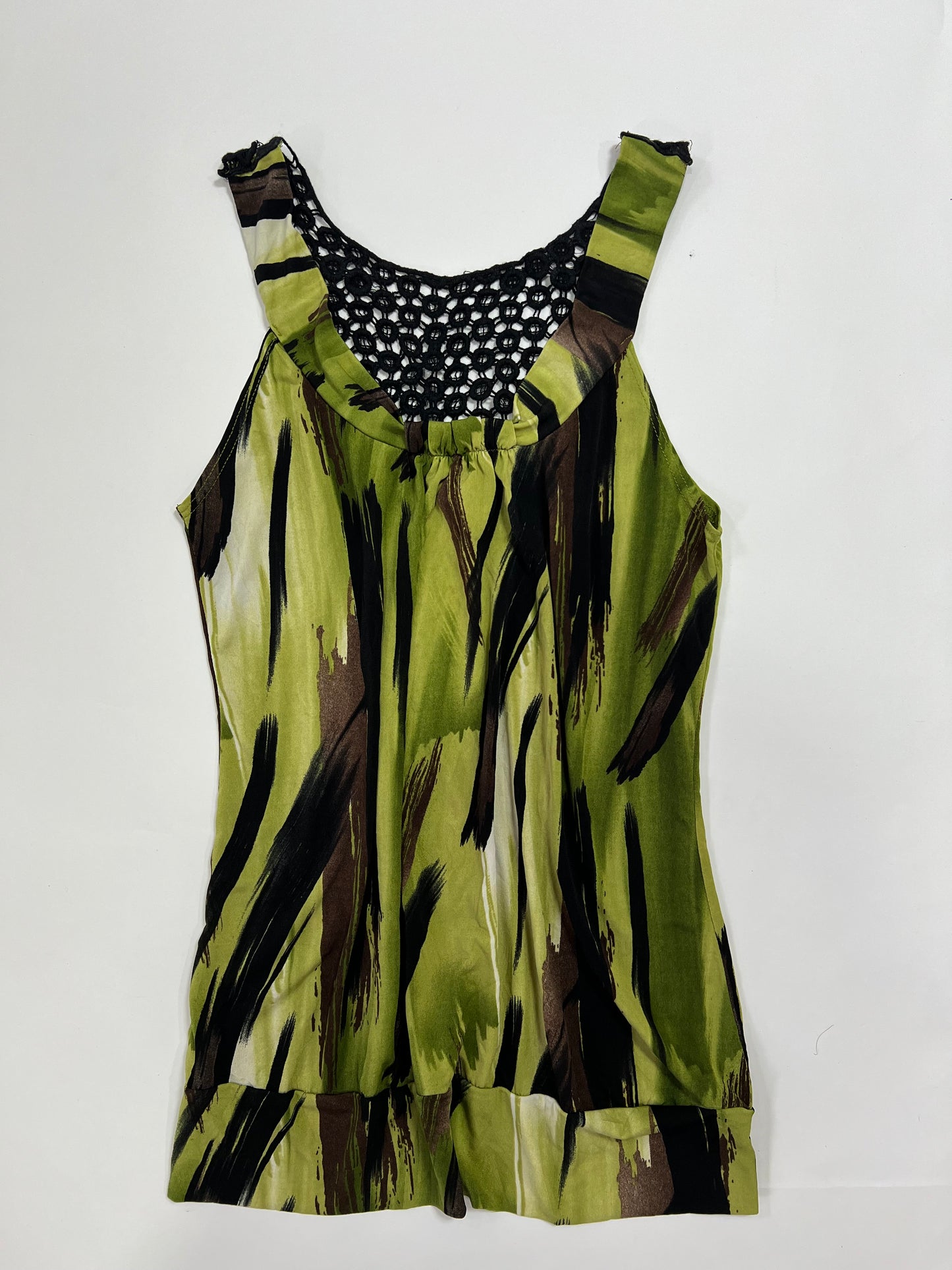 Abstract Print Crochet Trim Top