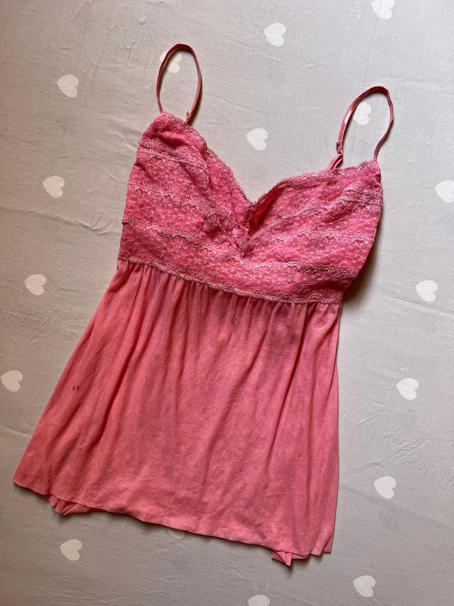Pink lace trim cami top