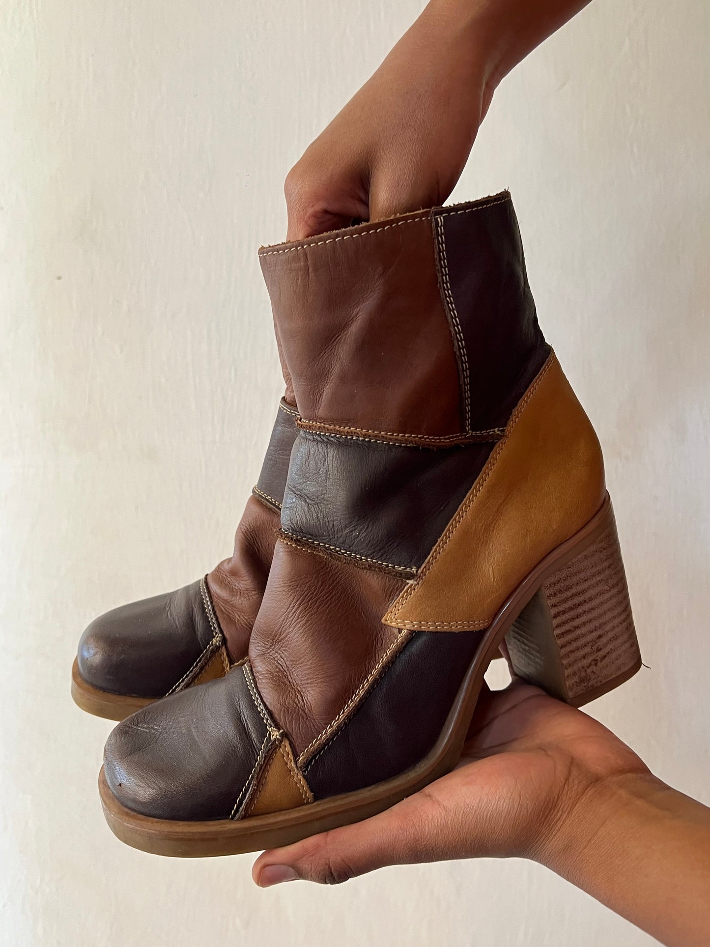 Patch work leather boots