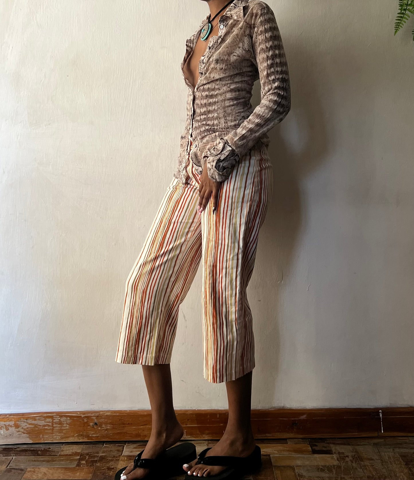 Beige snake print vintage blouse
