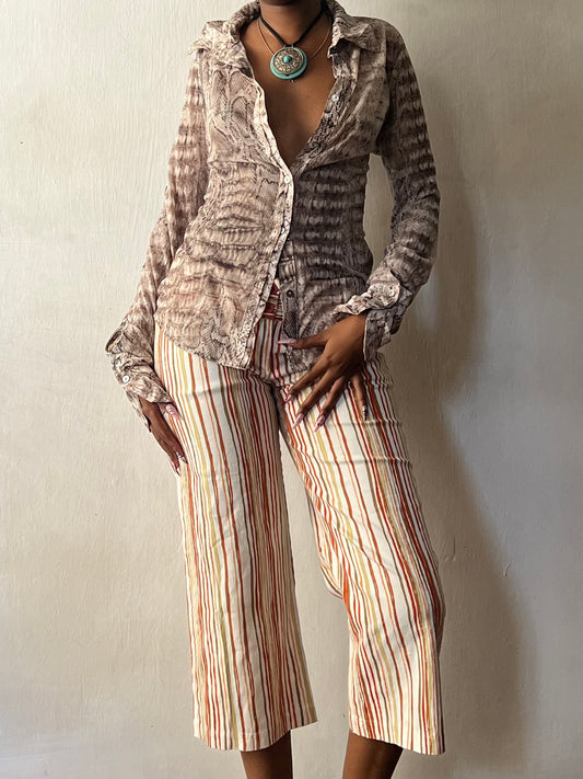 Beige snake print vintage blouse